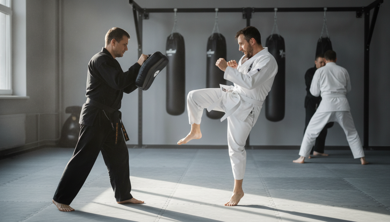 Instructor holding pads