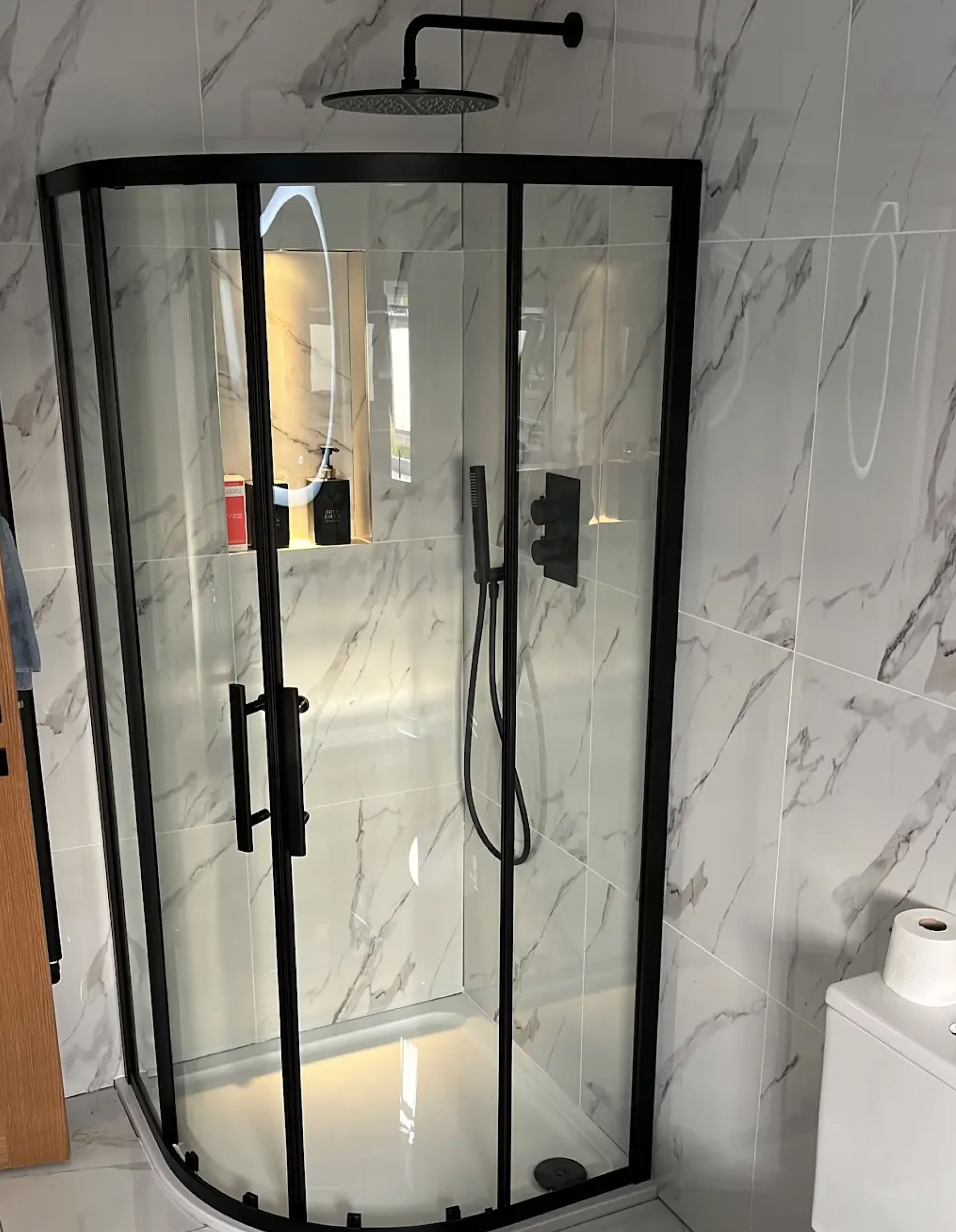 Marble tiled shower