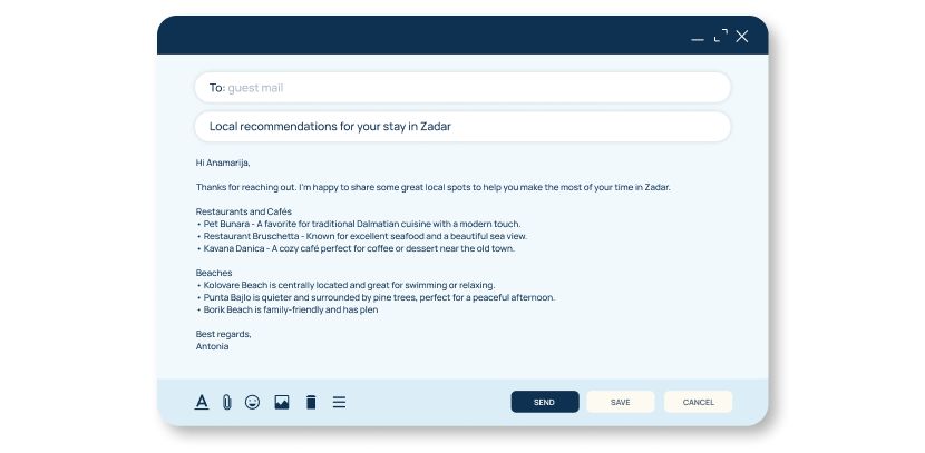 Example of automated communication template