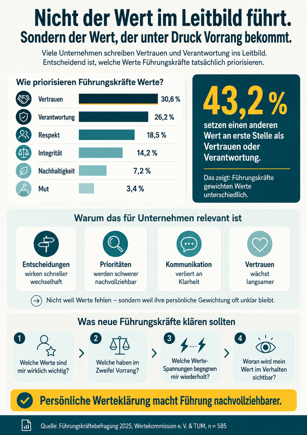 Nicht der Wert im Leitbild führt. Sondern der Wert, der unter Druck Vorrang bekommt. 