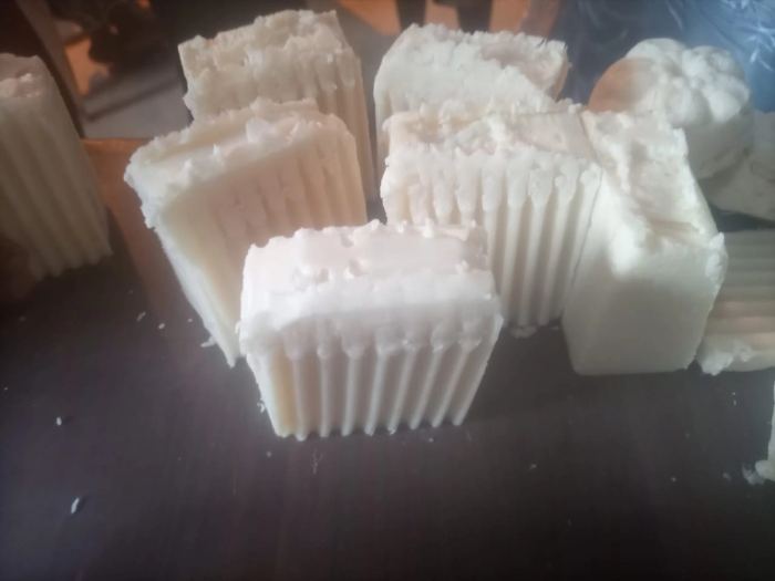 Plain bars of soap set out to dry