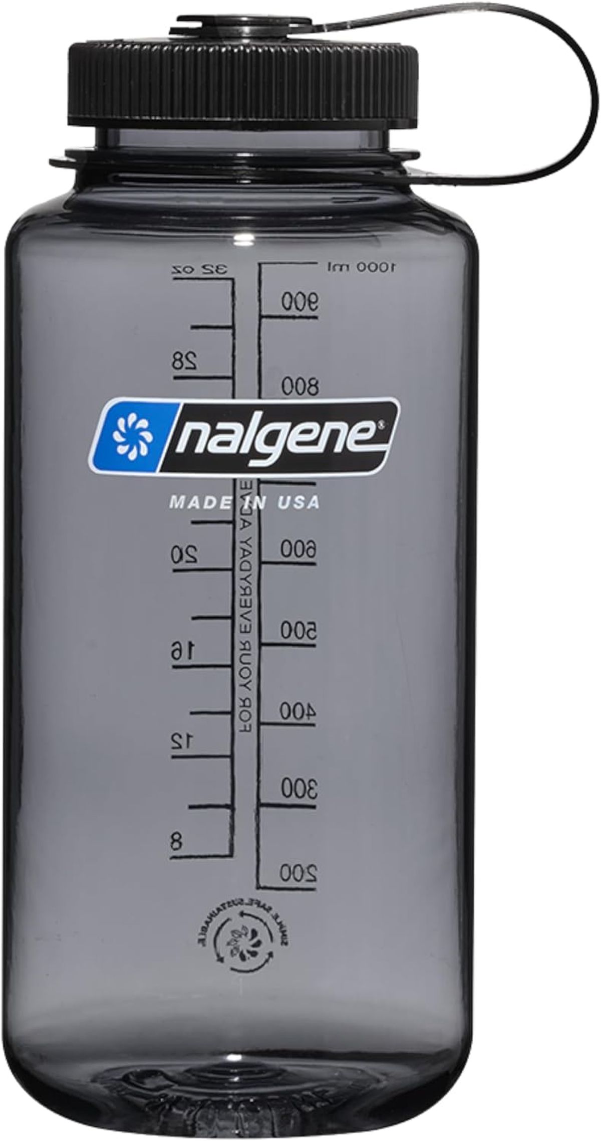 Nalgene 32 oz Wide Mouth Water Bottle, Gray with Black Lid