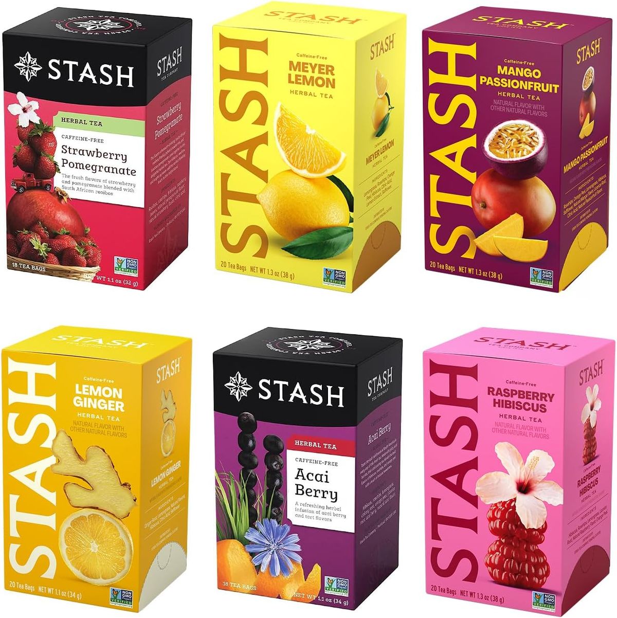 Stash Tea Fruity Herbal Tea 6-Flavor Sampler
