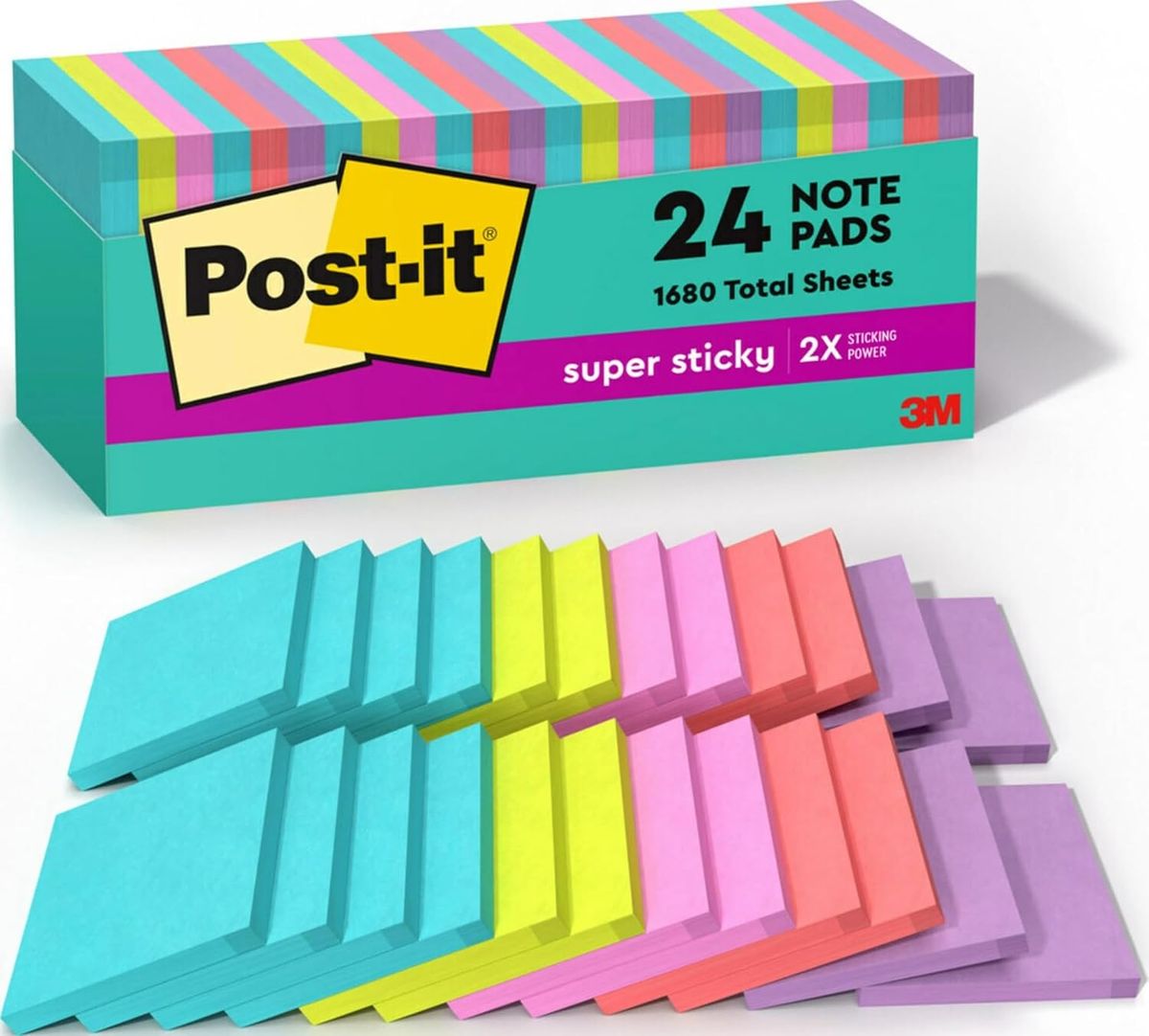 Post-it Super Sticky Notes, Supernova Neons, 24 Pads