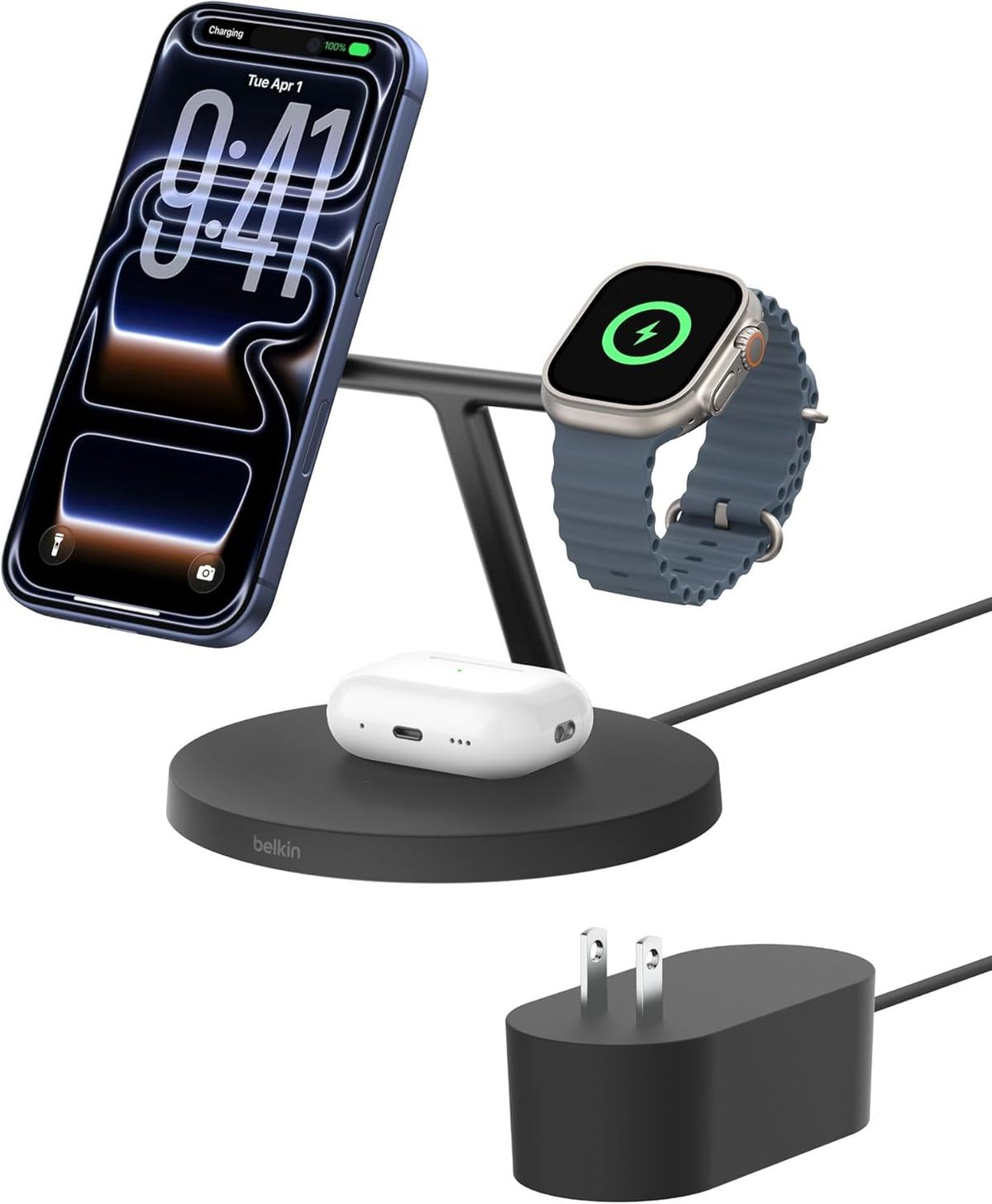 Belkin Qi2 15W Wireless Charging Station, 3-in-1