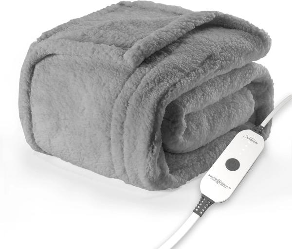 Sunbeam Royal Sherpa Foot Pocket Heated Throw Blanket