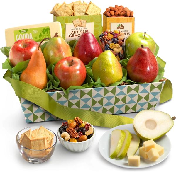 A Gift Inside Classic Fresh Fruit Basket with Crackers, Cheese & Nuts