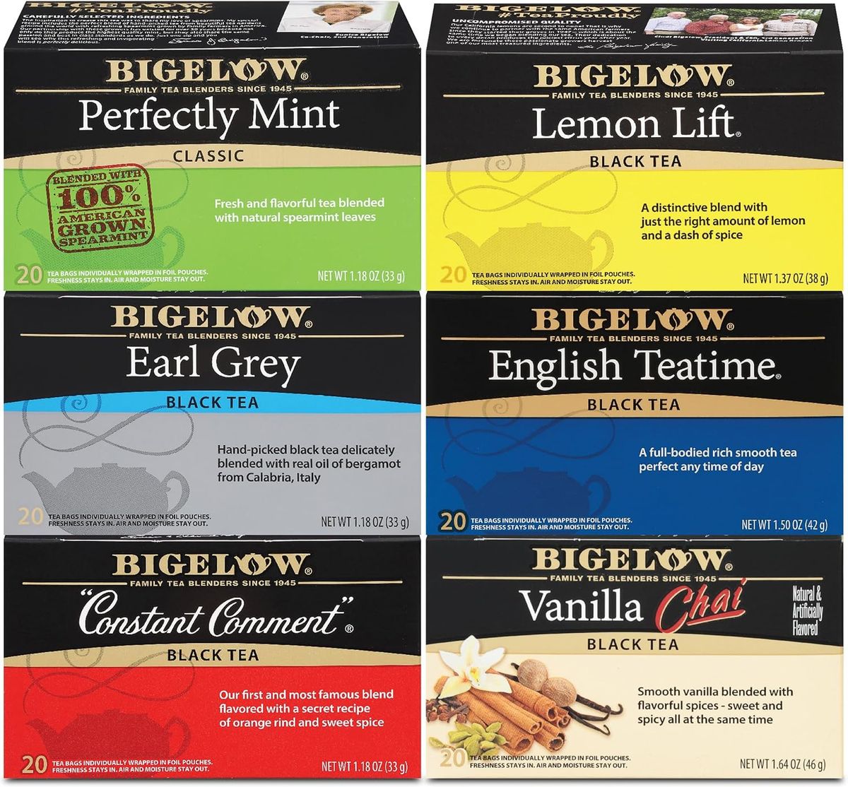 Bigelow Tea Black Tea 6 Flavor Variety Pack, 120 Bags
