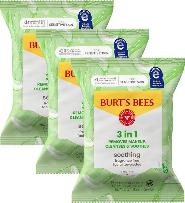 Burt's Bees Soothing Fragrance Free Facial Towelettes, 30 Count