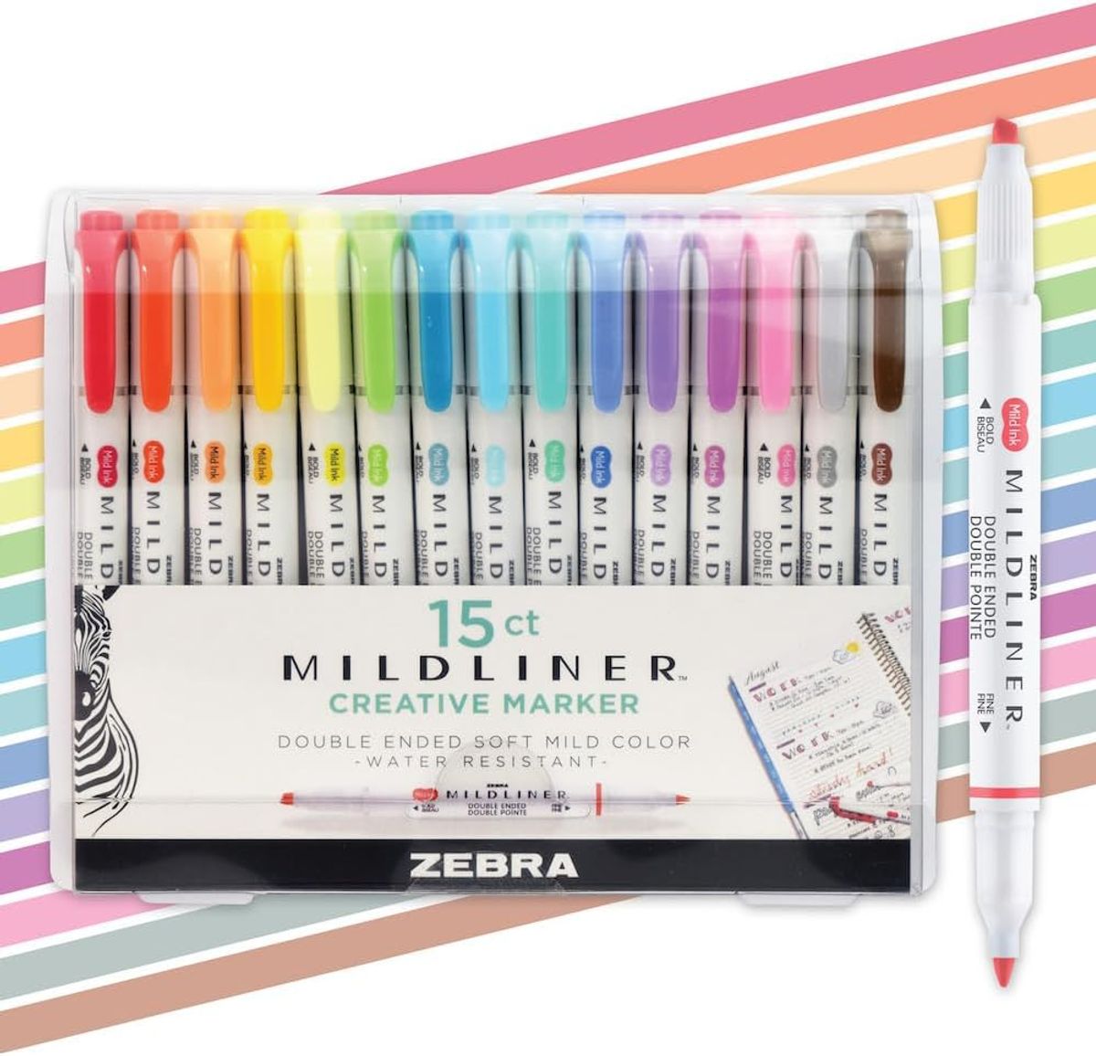 Zebra Pen Mildliner Double-Ended Highlighters, Assorted Colors, 15-Pack