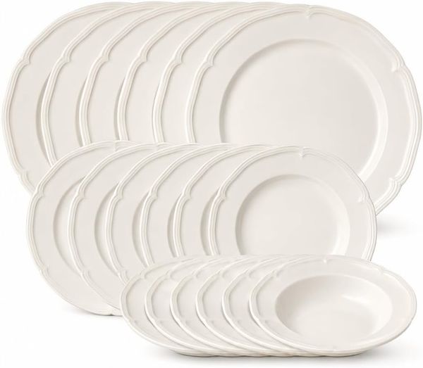 Villeroy & Boch Manoir 18 Piece Dinnerware Set, Creamy White
