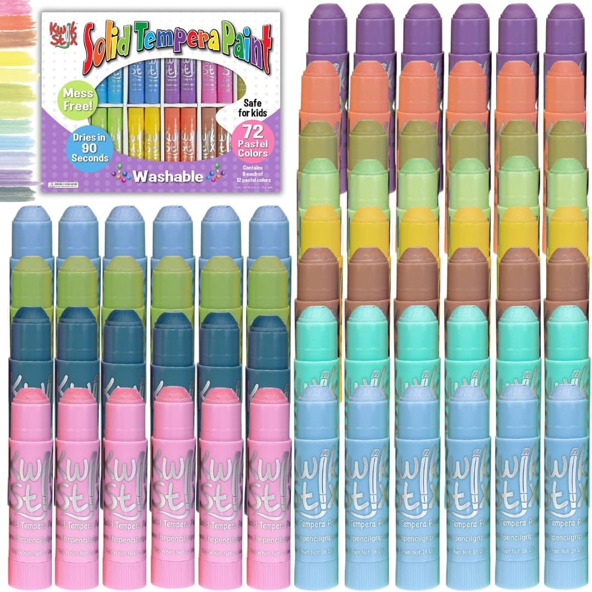 Kwik Stix Solid Tempera Paint Sticks, 72 Pastel Colors