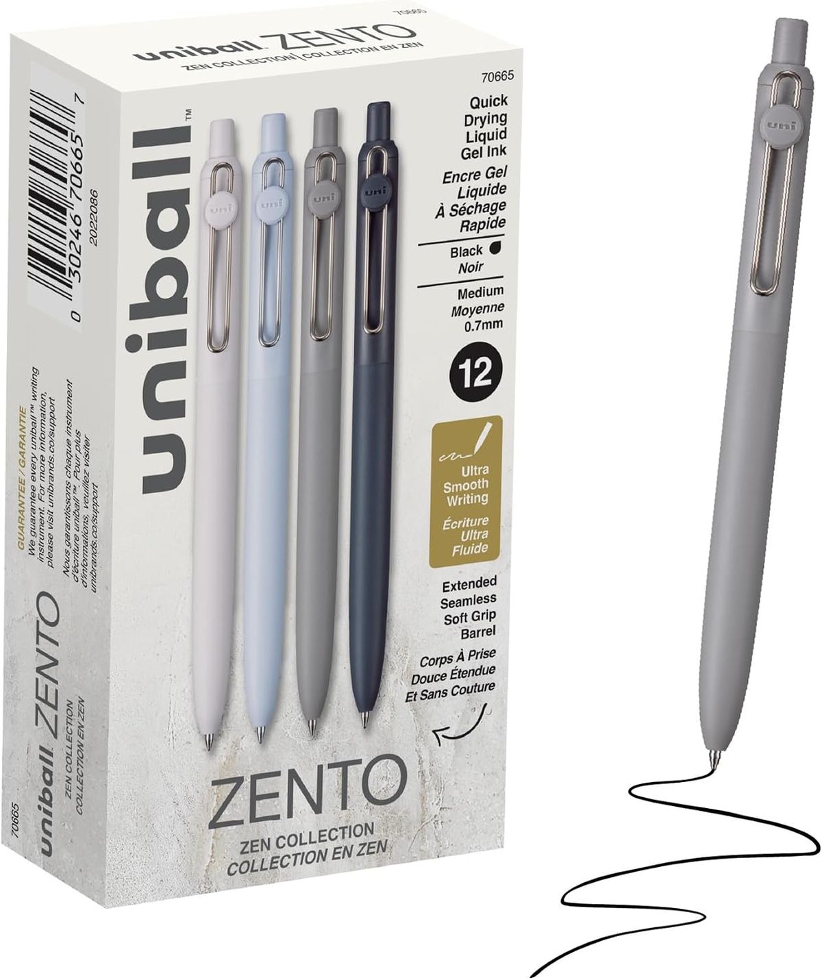 uni-ball Zento Gel Pens, Black Ink, 0.7mm, 12 Count