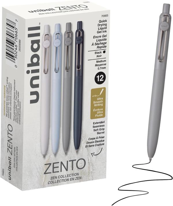 uni-ball Zento Gel Pens, Black Ink, 0.7mm, 12 Count