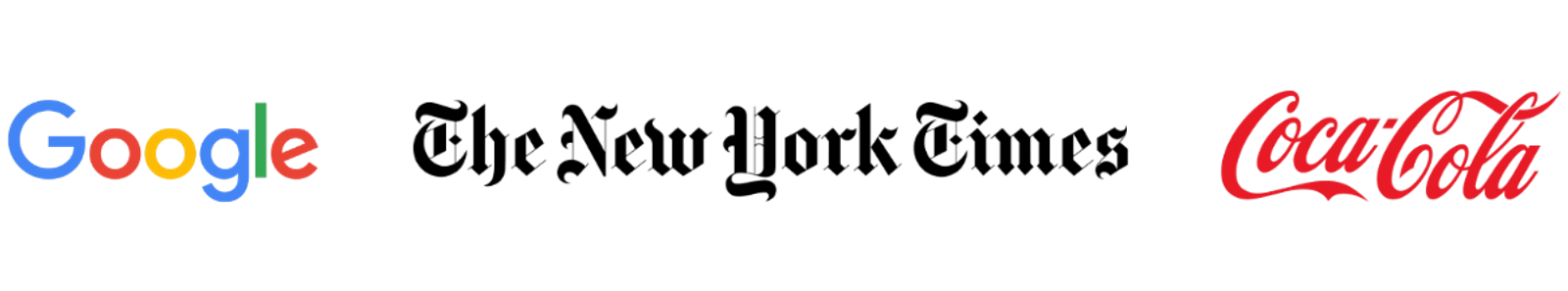 Logos of Google, The New York Times, and Coca-Cola, representing major brands that Dancing Pels has partnered with.