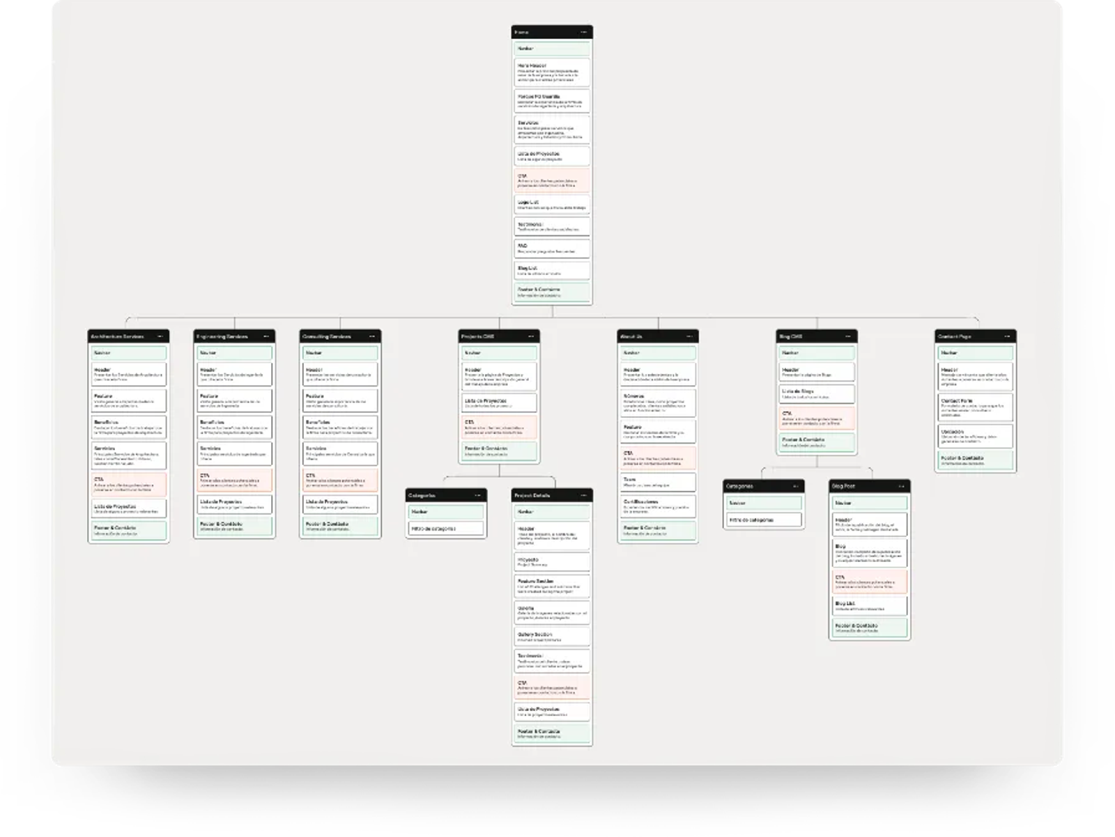 Wireframe mockups displaying the information architecture and page structure for a Dancing Pels custom website design.