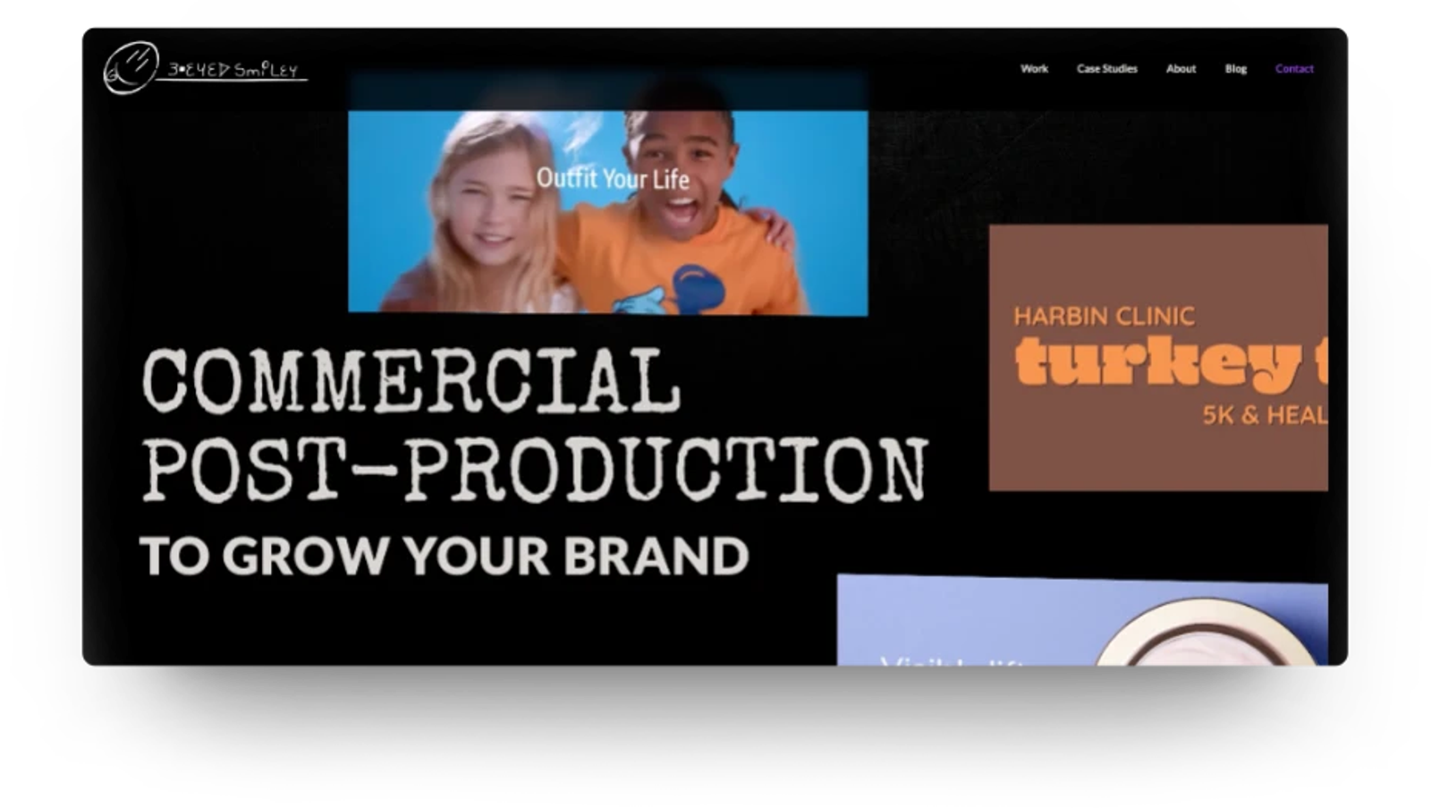 Dancing Pels website displaying commercial post-production services and client work samples including video projects.