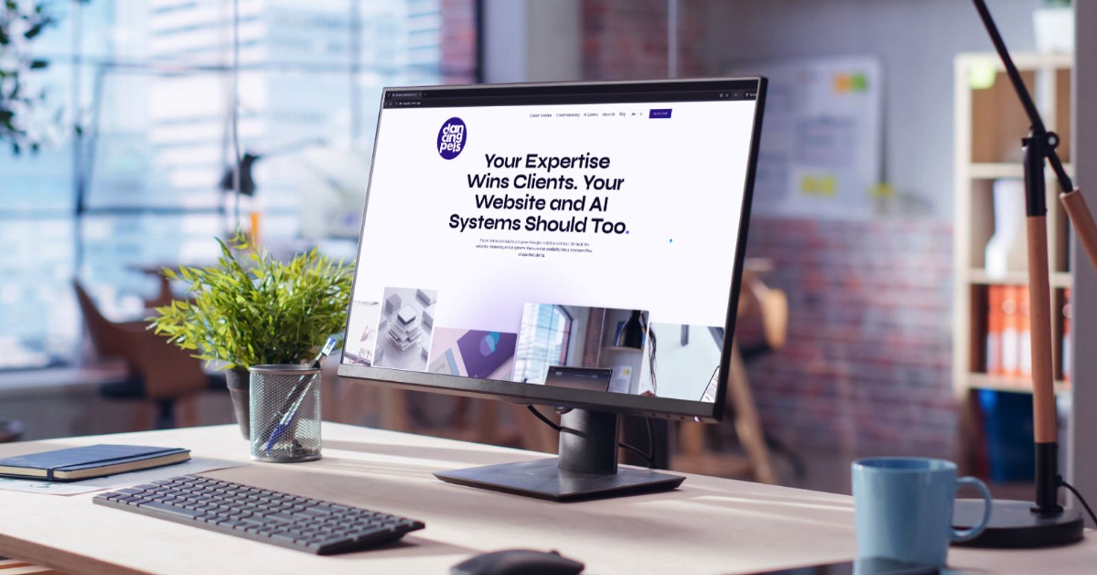 Dancing Pels website displaying their custom website design service with a chat widget open explaining web design principles.