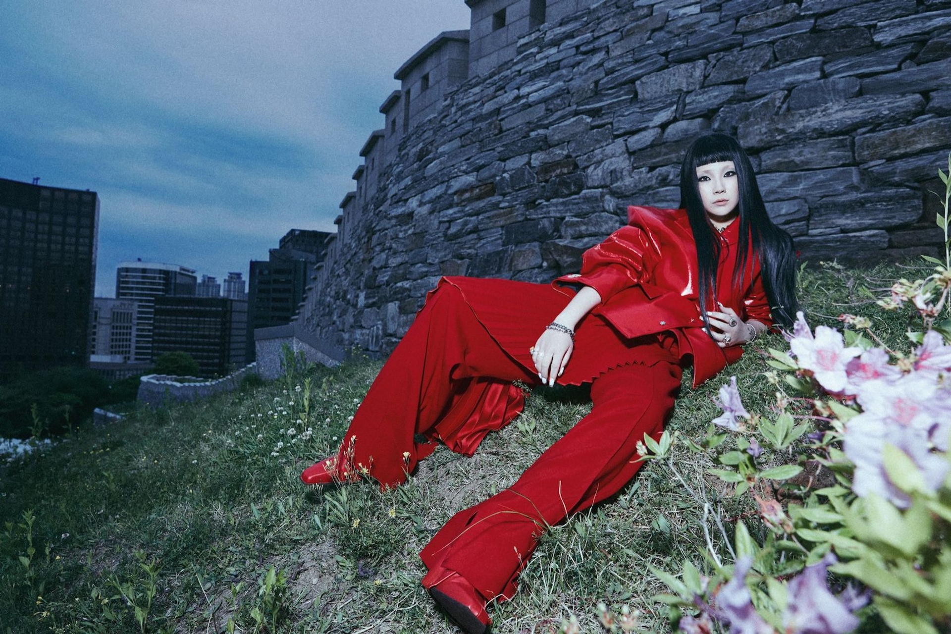 jacket NINAMOUNAH corset and pants ROBERT WUN earring NINNA YORK necklace LORETTE COLÉ DUPRAT bracelets NINNA YORK, PORTRAIT REPORT rings JIYE SHIN boots GOOM HEO