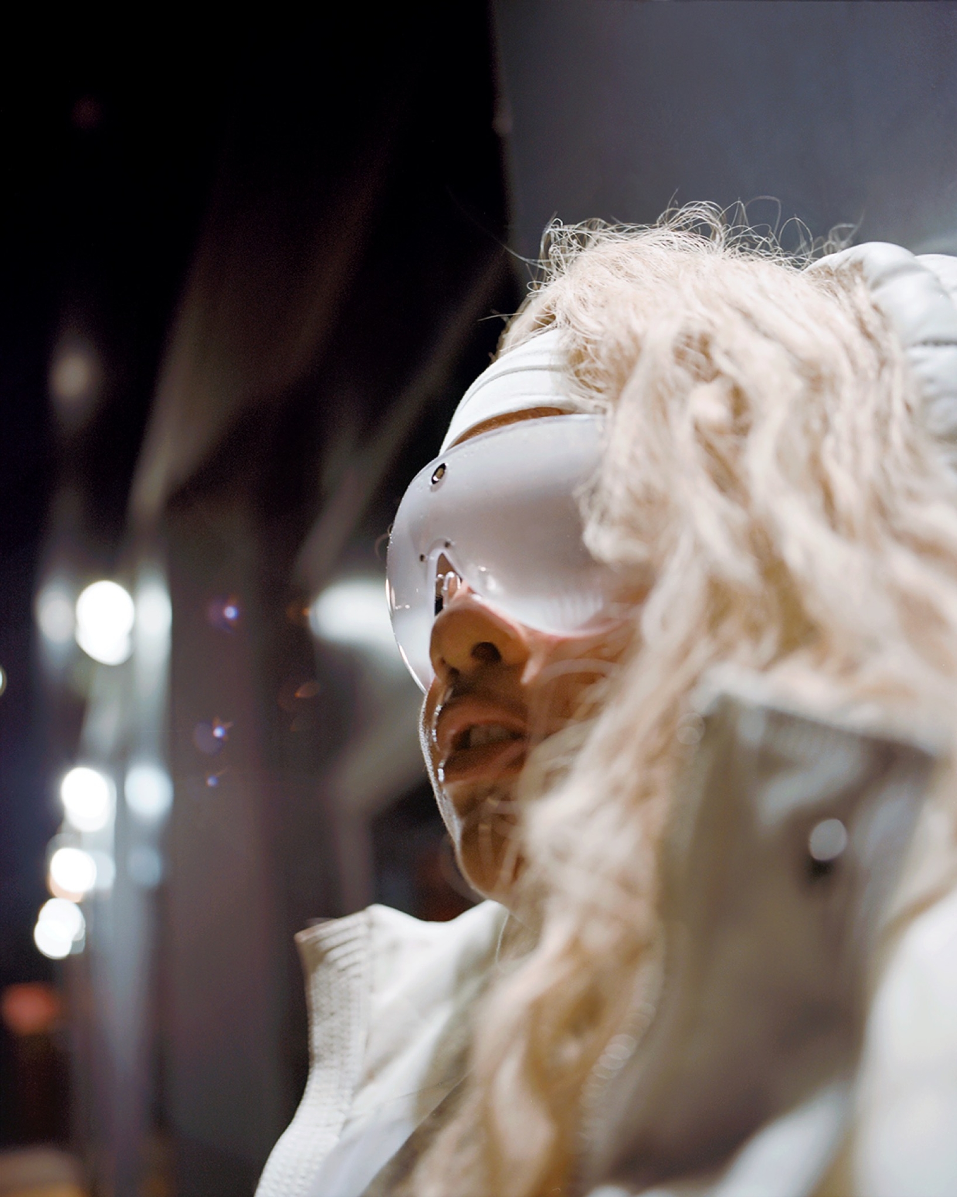 sunglasses and jewelry ACNE STUDIOS; jacket HOOD BY AIR; dress RICK OWENS; headband SHY'S OWN