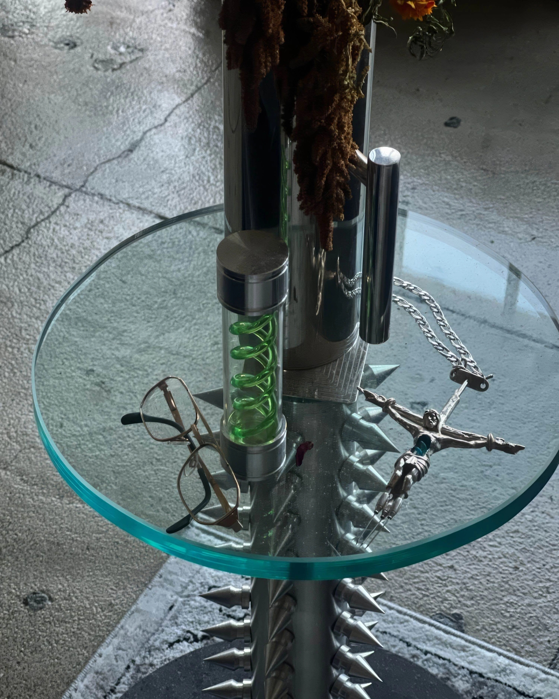 One of Victor Barragán’s spiked furniture objects with SS-24 syringe crucifix 