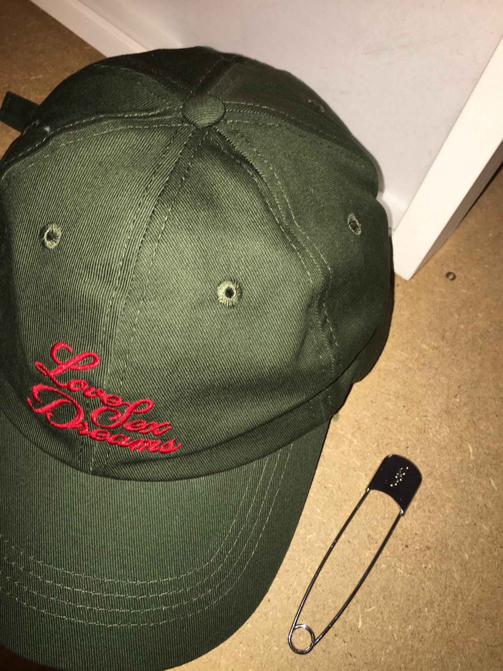 "LSD" Cap in Olive and Safety Pin