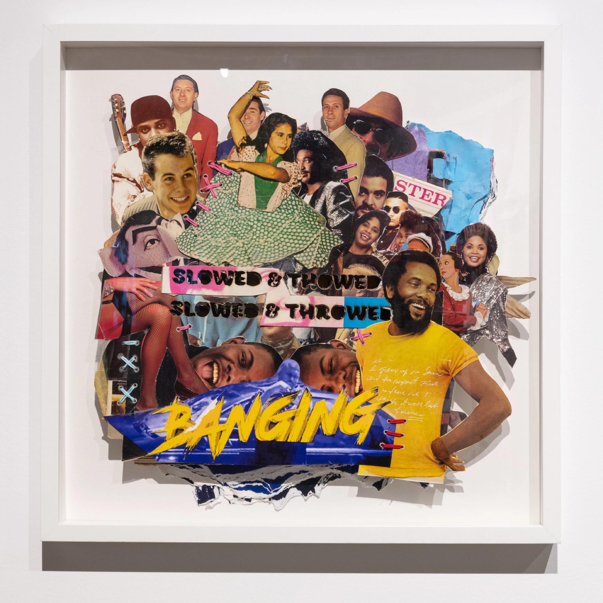 Mixed media collage by Robert Hodge, in "Slowed and Throwed: Records of the City Through Mutated Lenses." Photo: Emily Peacock, 2020; courtesy of the Contemporary Arts Museum Houston (CAMH)