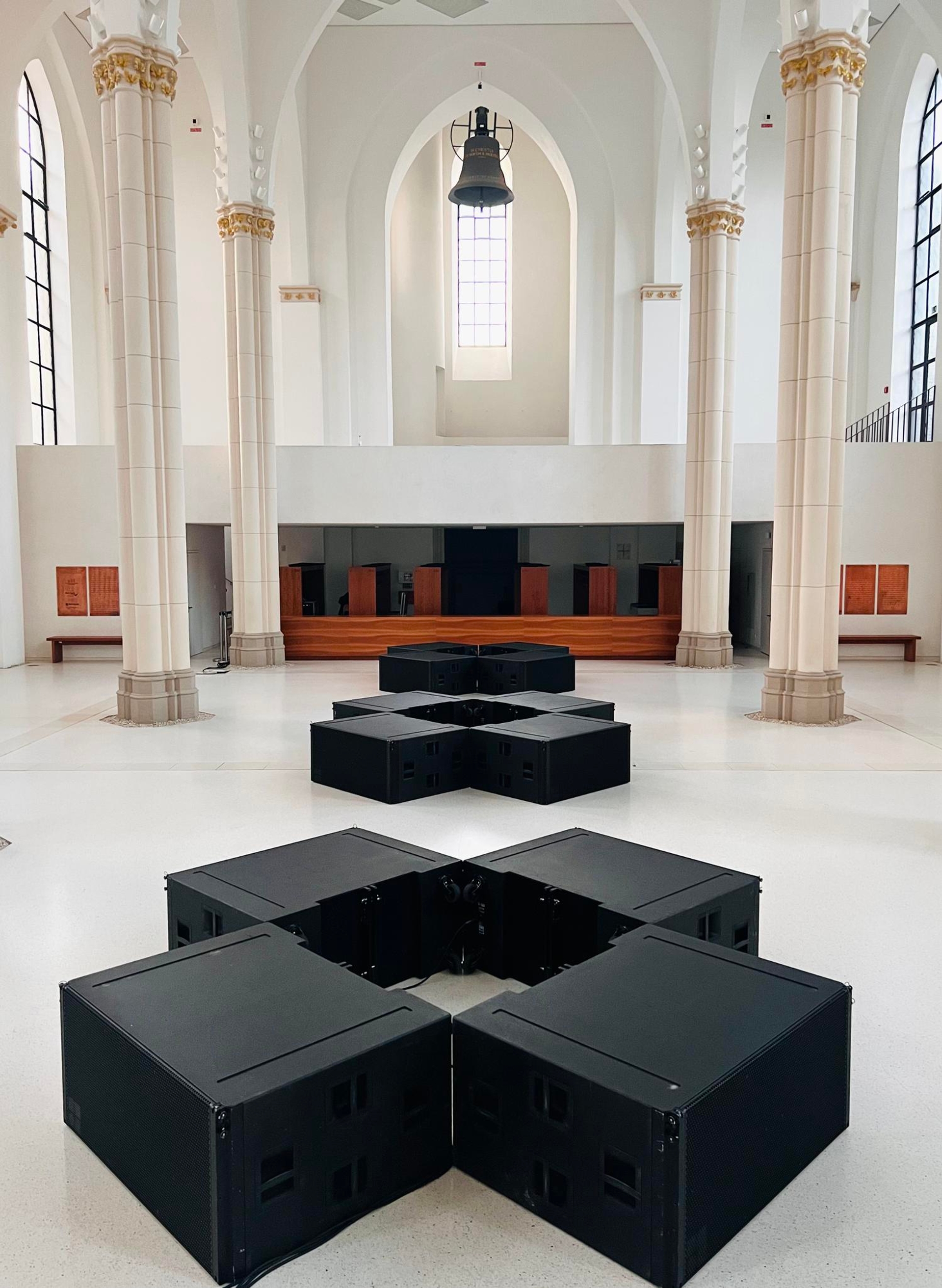 Stefanie Egedy, BODIES AND SUBWOOFERS (B.A.S.) 12.0: PRESENCE, installation and three live performances at St.Marien Church for DIVE Festival, Bochum, Germany, November 2023. Courtesy Stefanie Egedy.