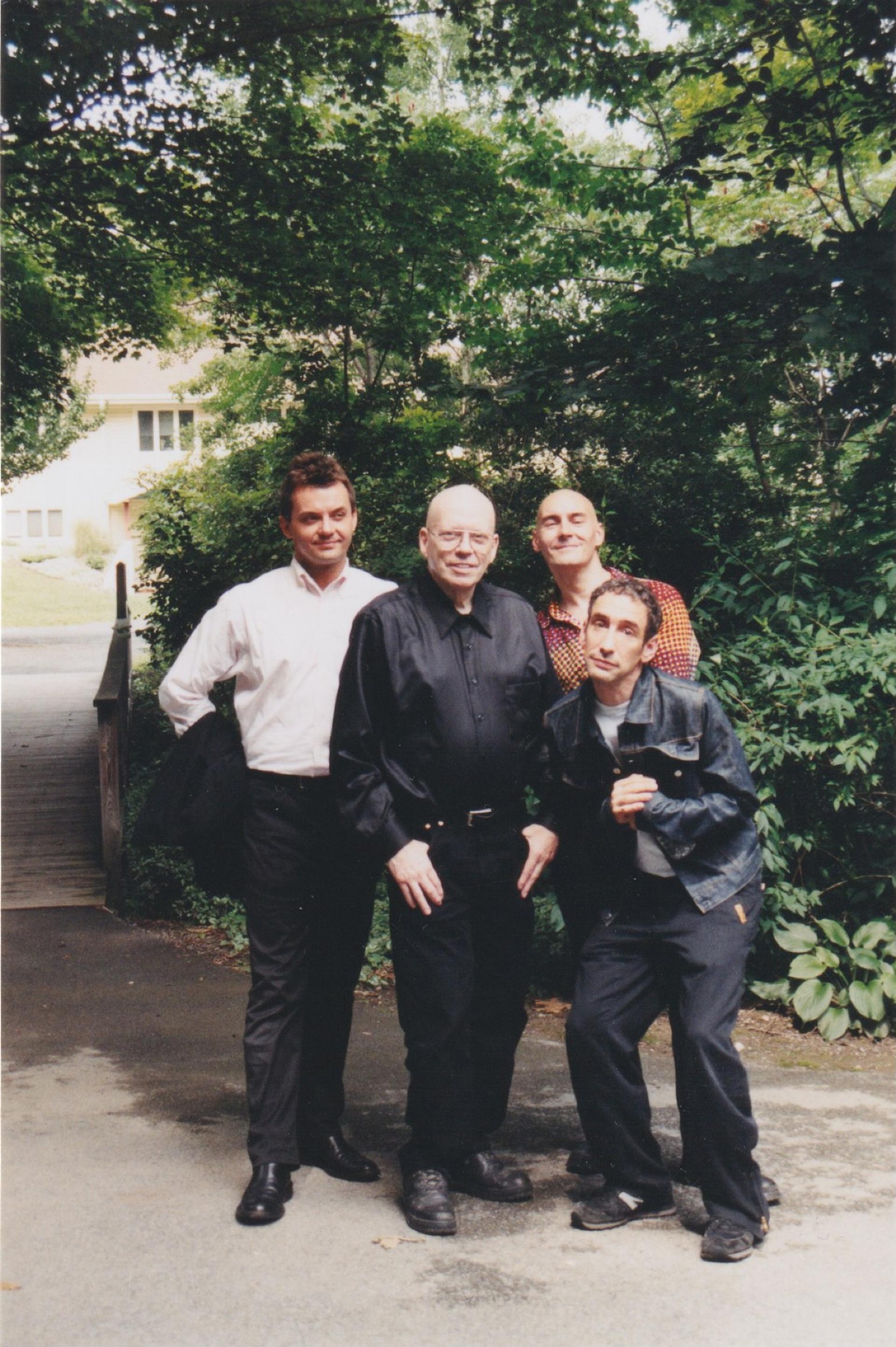 From left: Richard Metzger, Paul Laffoley, Grant Morrison, and Douglas Rushkoff at the Disinfo Omega Retreat in 2004. Photo: William Alderwick