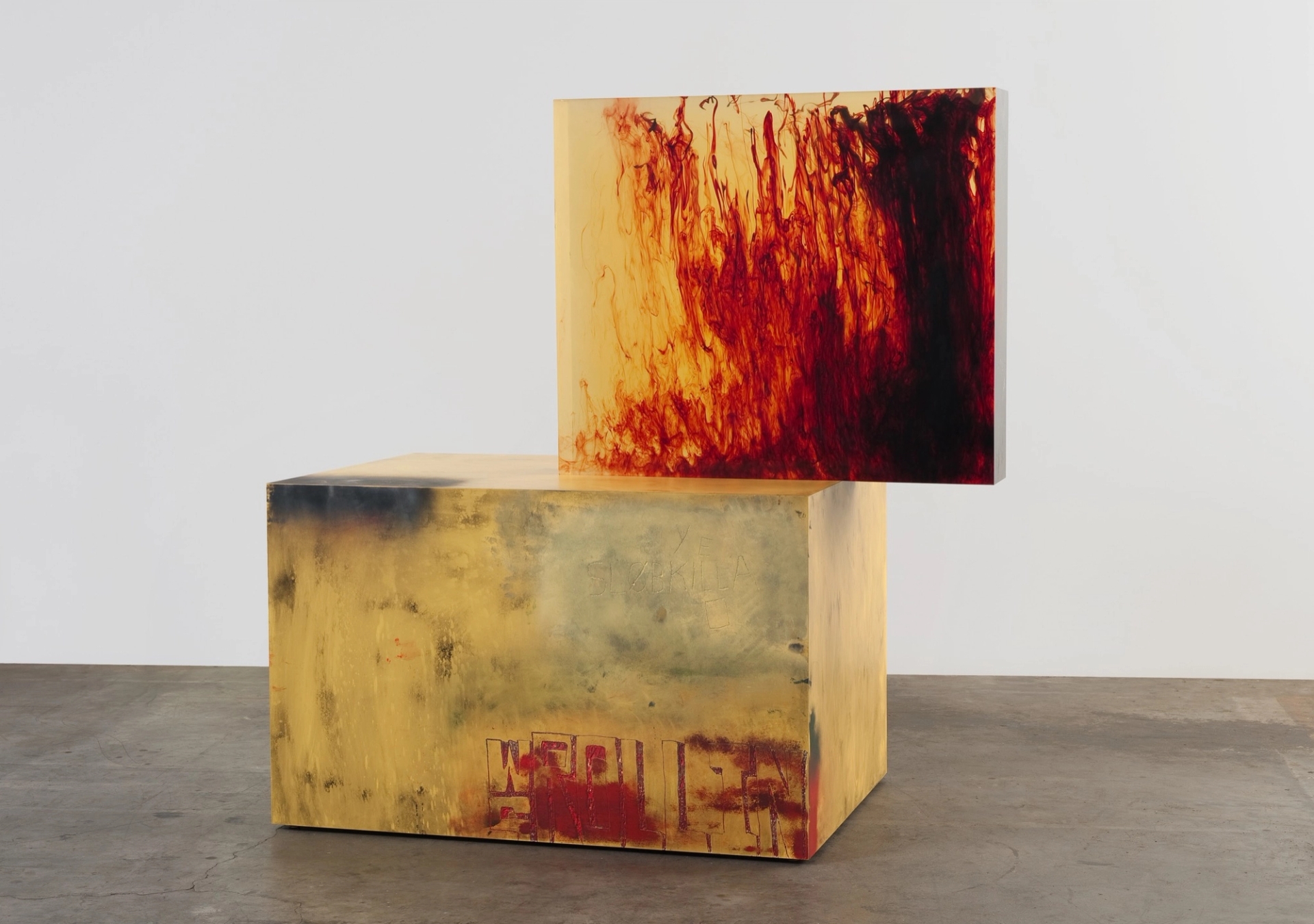 Sterling Ruby, ACTS/WS ROLLIN, 2011. Clear urethane block, dye, wood, spray paint, and formica. Collection of Institute of Contemporary Art, Miami. Courtesy Sterling Ruby Studio. Photo: Robert Wedemeyer.