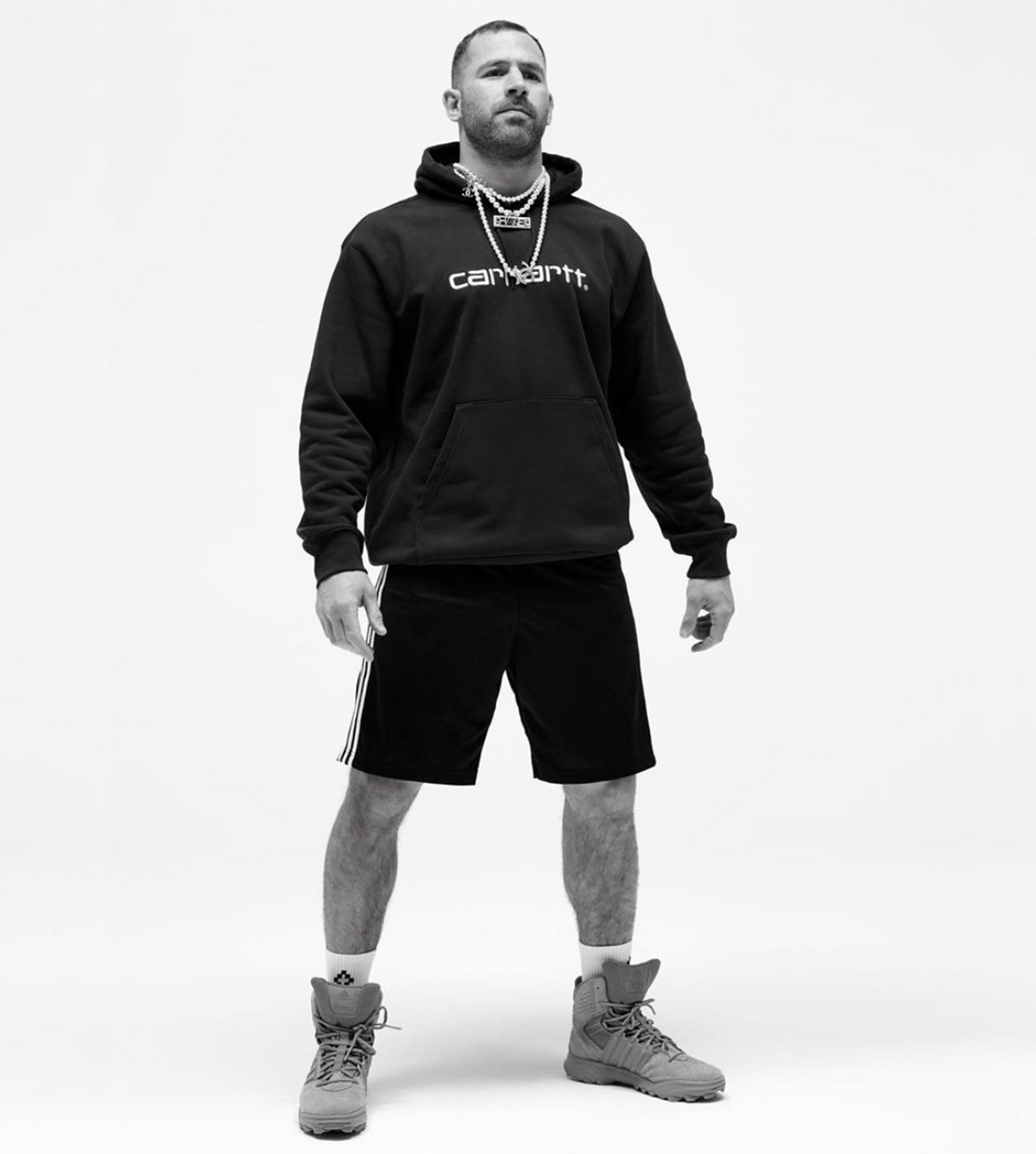 London rugby team captain Steve Brockman wears the adidas by 032c GSG 9 in the 032c Issue #36 editorial, "The Retina Is Not The Pearl." (Photo: Thomas Lohr)