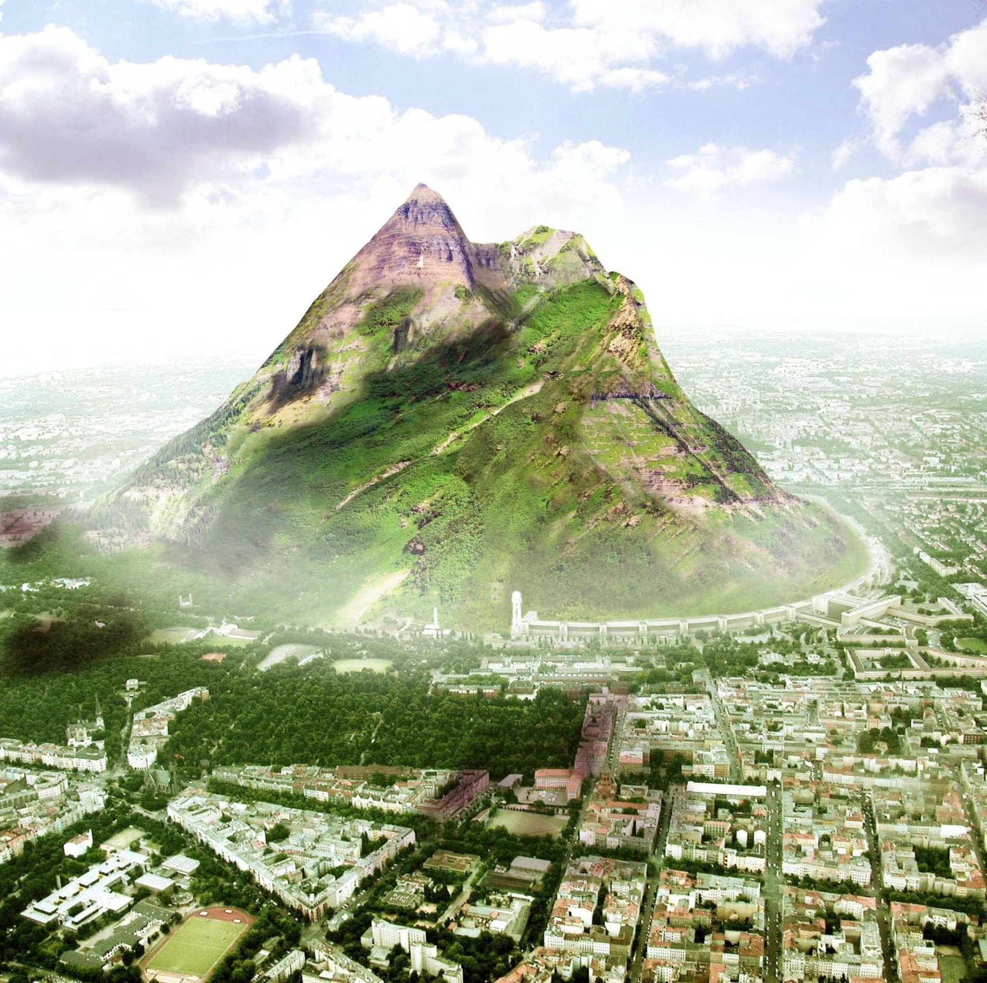 A vision for The Berg, a man-made mountain proposed for Berlin's Tempelhof. Rendering: Jakob Tigges