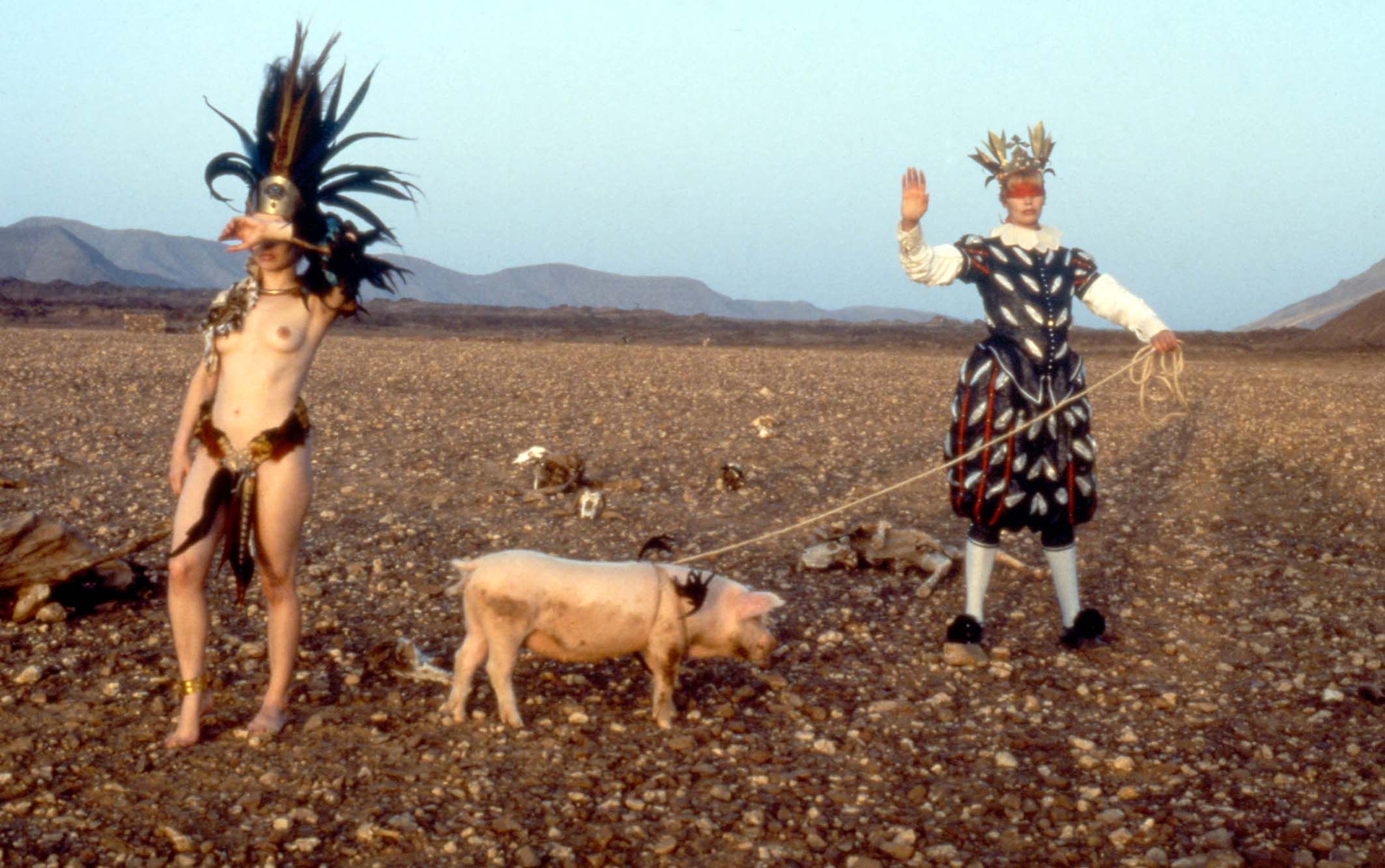 Opera: Blind Infant, to whom the Princess of the Blessed Isles gives a travel guide. Tabea Blumenschein, Veruschka von Lehndorff. Fuerteventura (Canary Islands), 1983 © Ulrike Ottinger. Dorian Gray in the Mirror of the Yellow Press / Germany, 1984 / Ulrike Ottinger © Ulrike Ottinger.