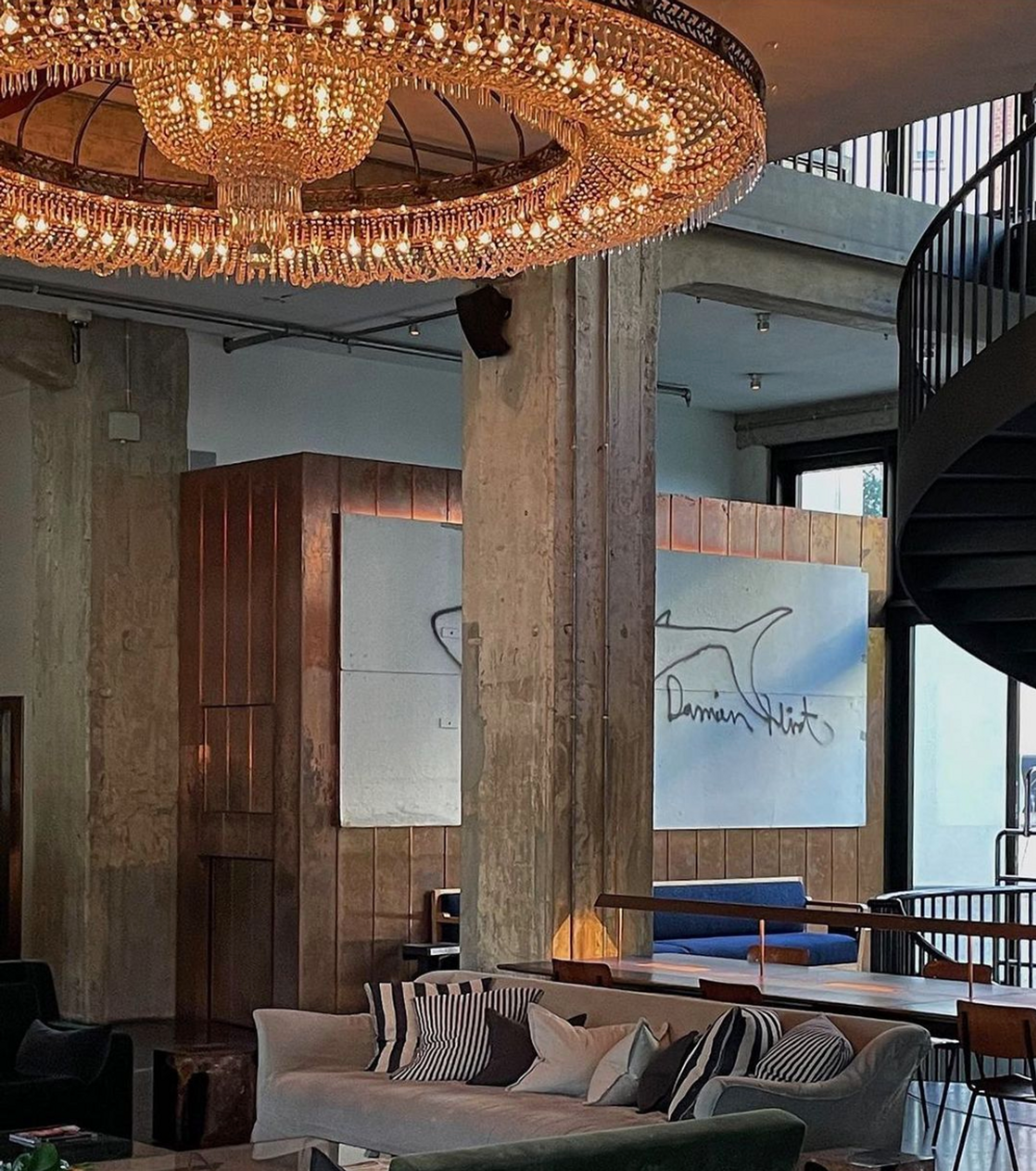 An artwork by Damien Hirst in the lobby of Soho House Berlin. Photo: Alexey Gulesha. Image courtesy of https://www.instagram.com/sohohouse/