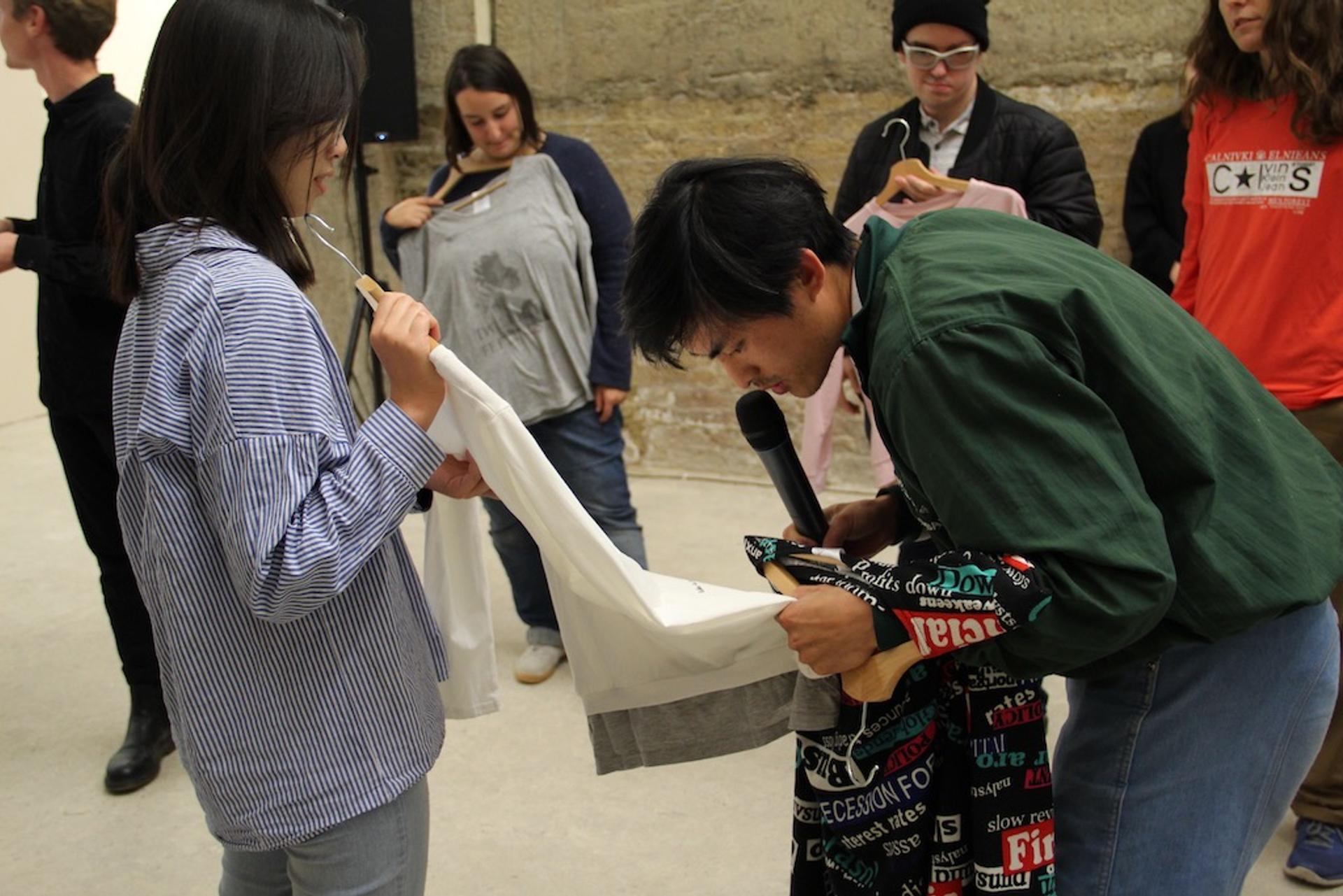 In "Take the unpredictable trouble: a group poetry reading," audience members activated select items from the Shanzhai Lyric archive in a group poetry reading. Presented as part of the “Loud Bodies” program at Goldsmiths Centre for Contemporary Art, London, 2018. Photo by Lxo Cohen. Courtesy Shanzhai Lyric.
