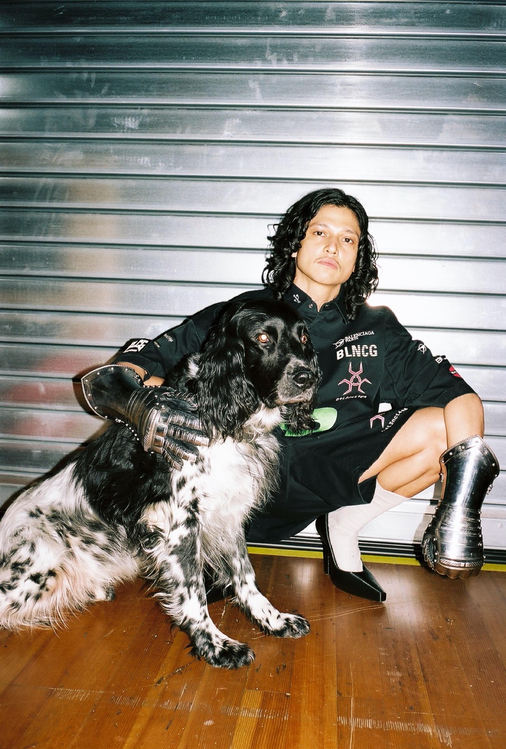 jacket, shorts, socks, shoes, and gauntlets BALENCIAGA