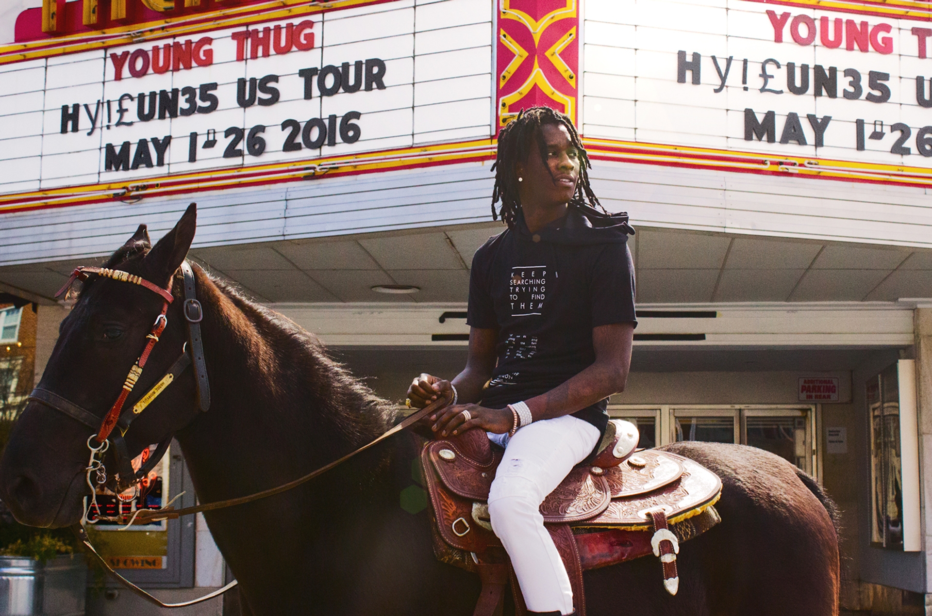 Young Thug on a horse outside the Plaza Theatre, Atlanta, GA.