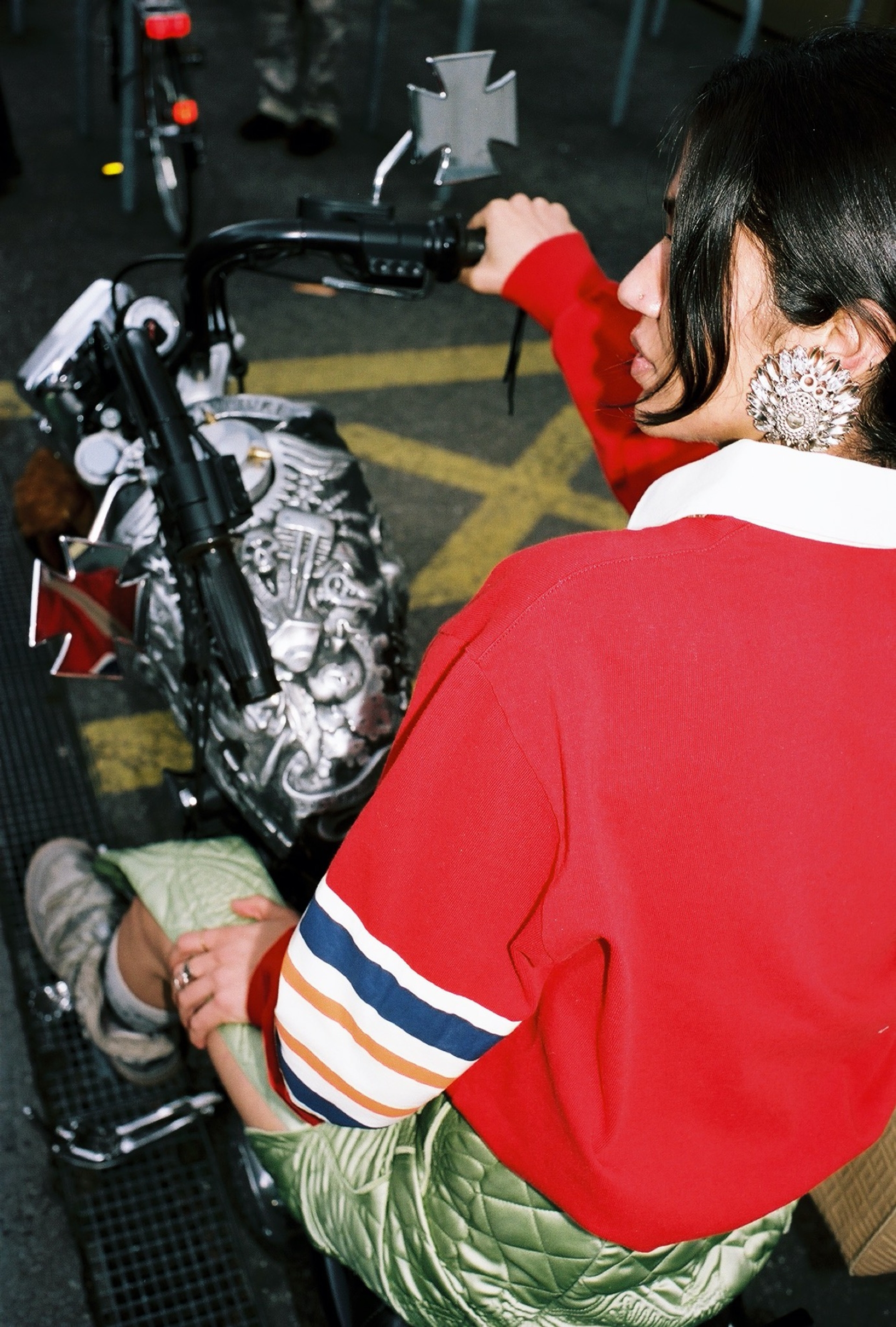 top and socks GUCCI skirt MONCLER x JW ANDERSON boots DIOR MEN earrings BALENCIAGA