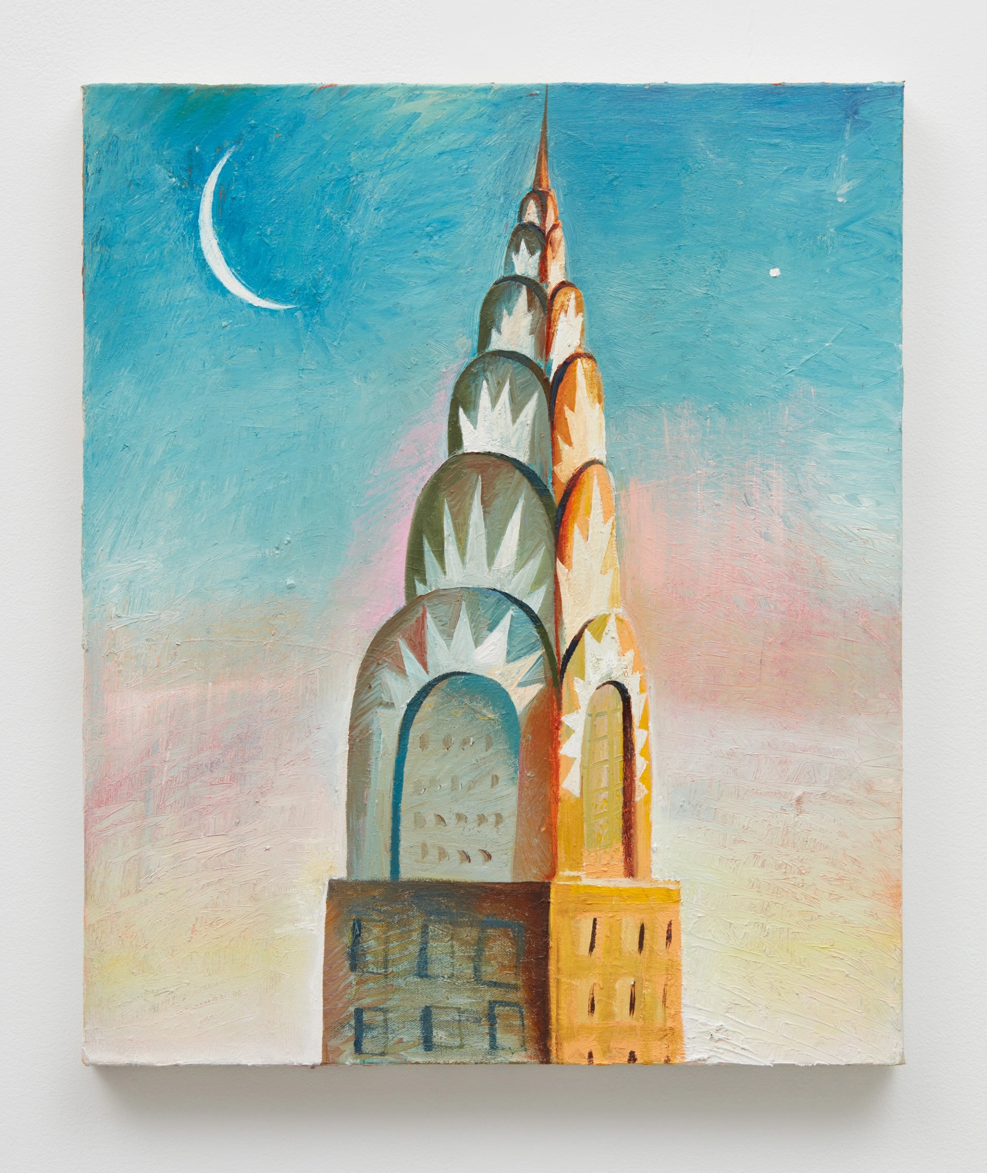 Louis Fratino, “Chrysler Building, Moon” (2019). Courtesy of the artist and Sikkema Jenkins & Co.