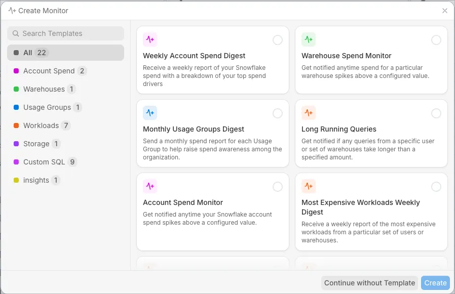 Monitor templates in SELECT