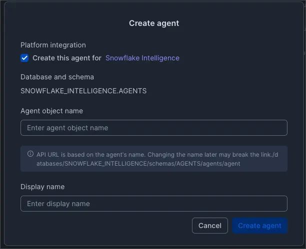 Create agent in Snowflake