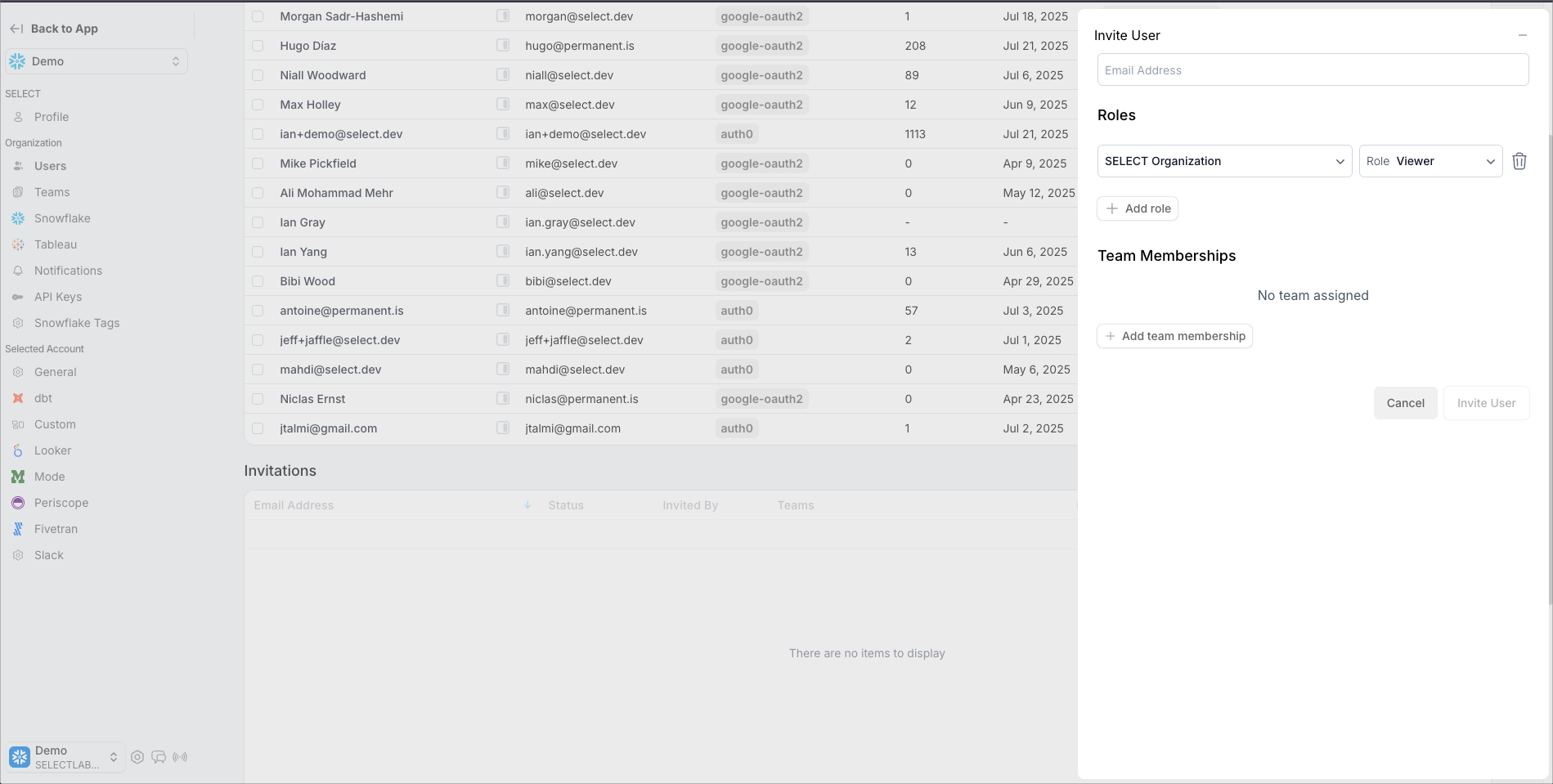 Add User Side bar. How to add a user in SELECT
