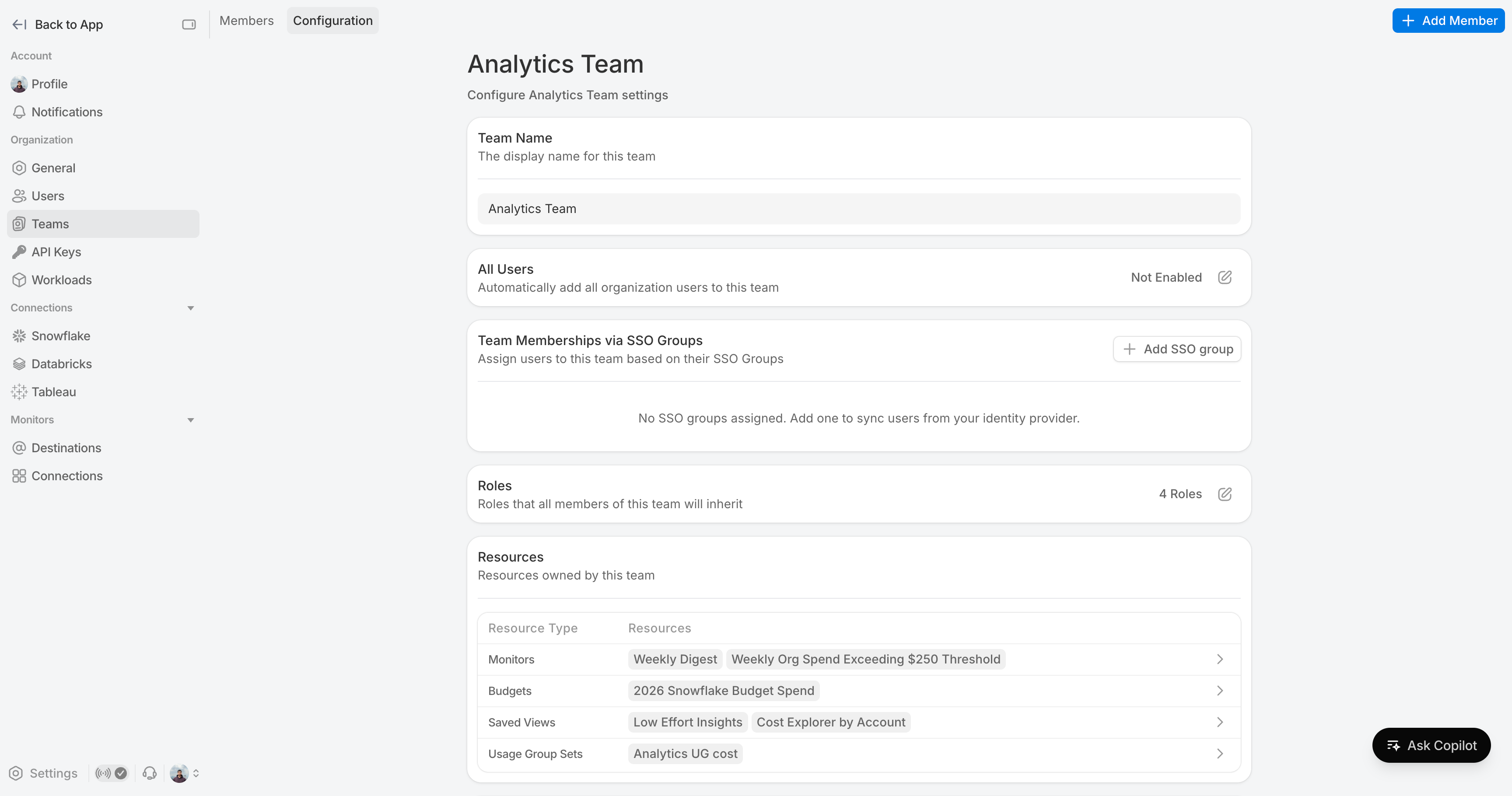 Configure a team in SELECT