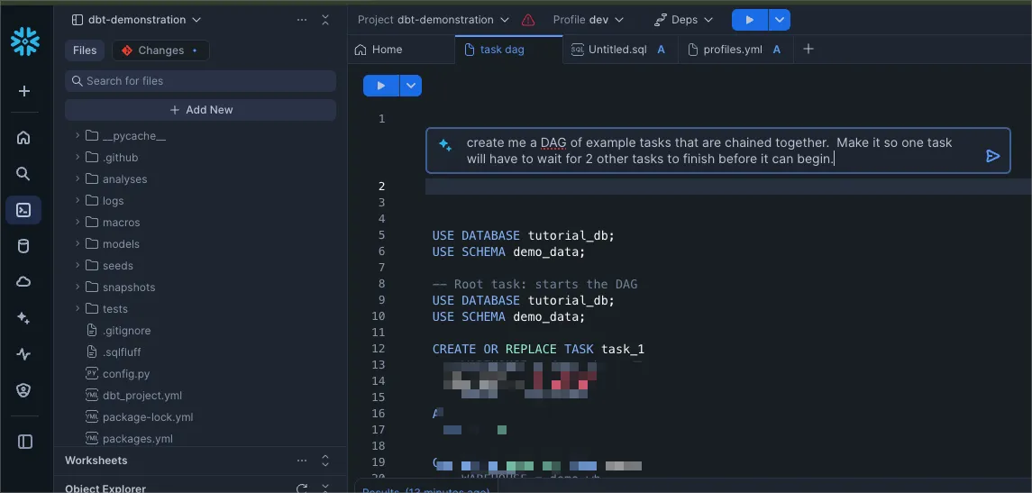 Inline Copilot in Snowflake Workspaces
