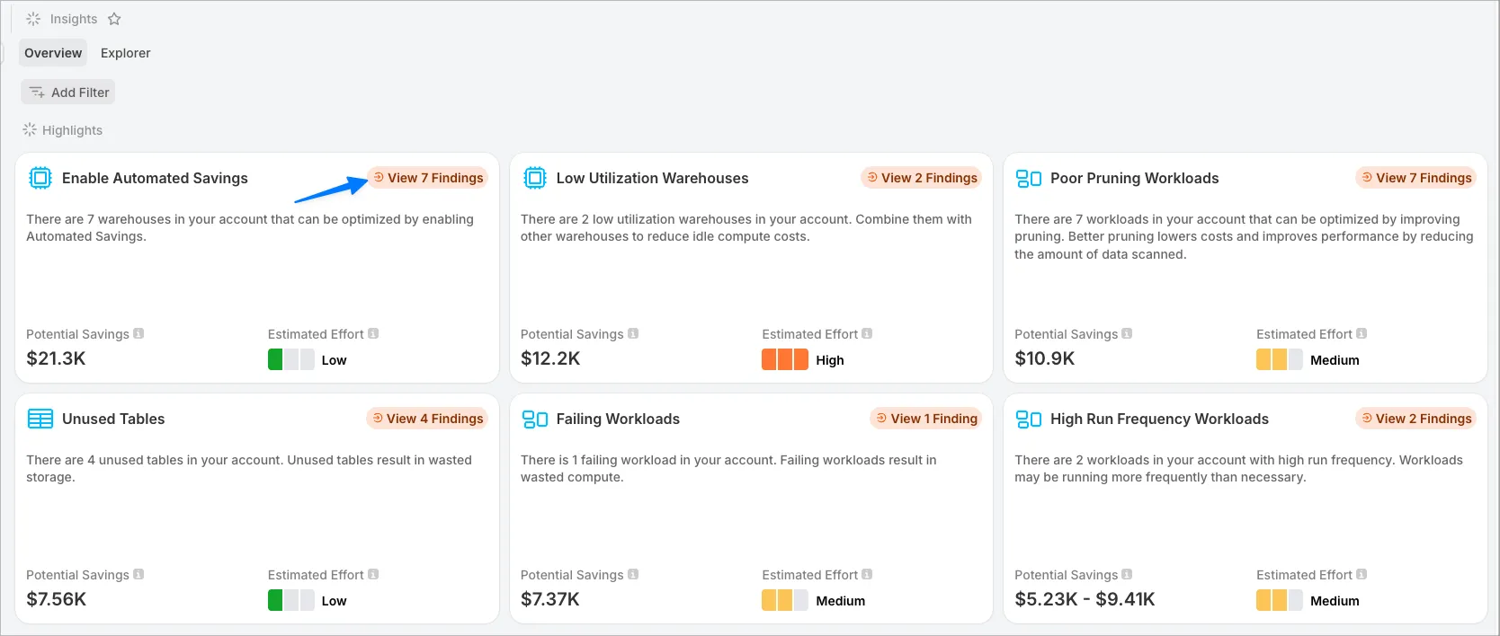 View insight findings in SELECT