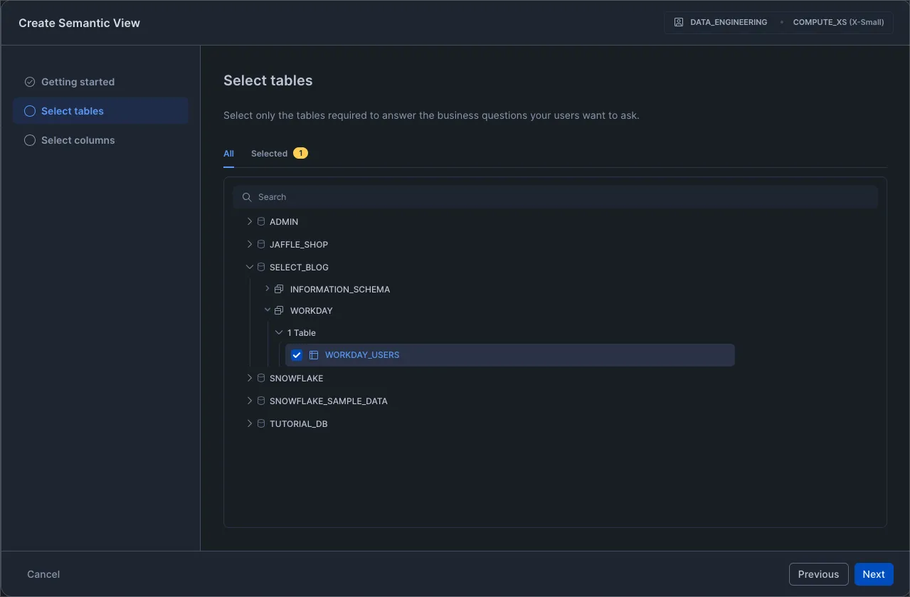 Create semantic view in Snowflake Snowsight