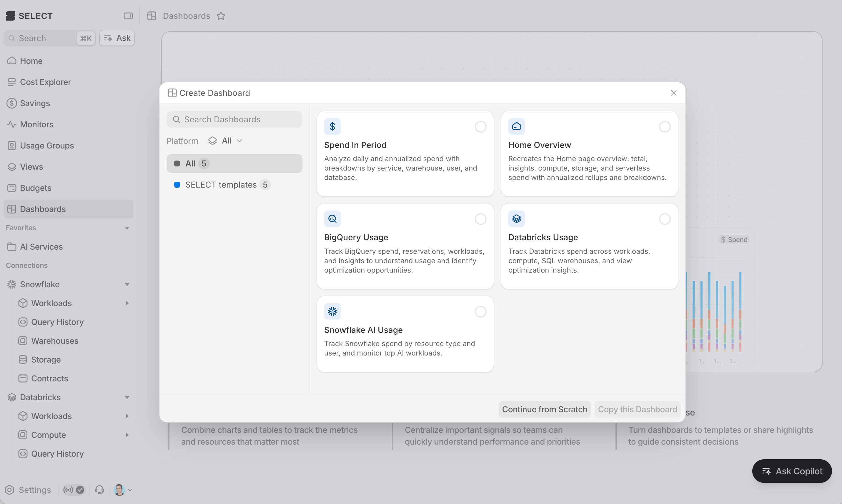 template picker modal with preset tiles visible