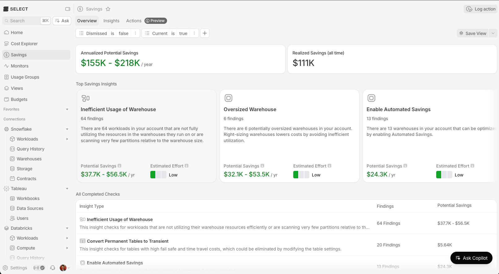 Savings Overview Tab