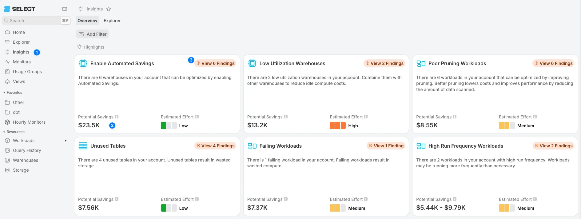 SELECT Snowflake Savings Insights