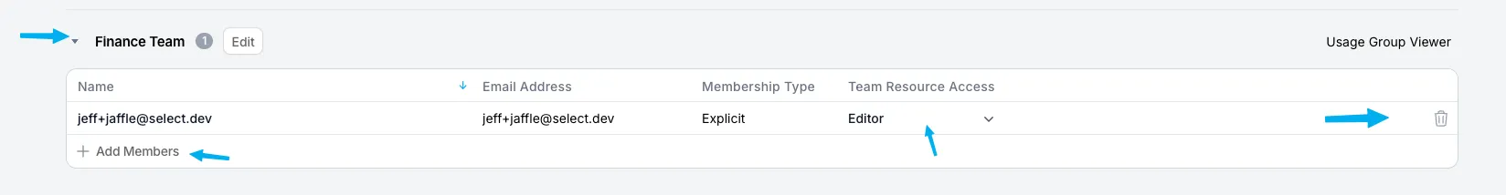 Editing a Team Member in SELECT